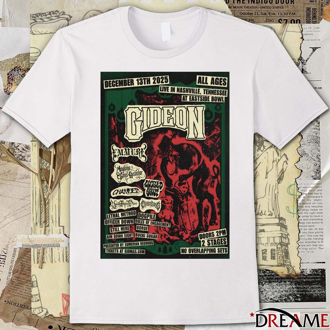 Poster Gideon December 13 2025 In Nashville TN At Eastside Bowl t-shirt