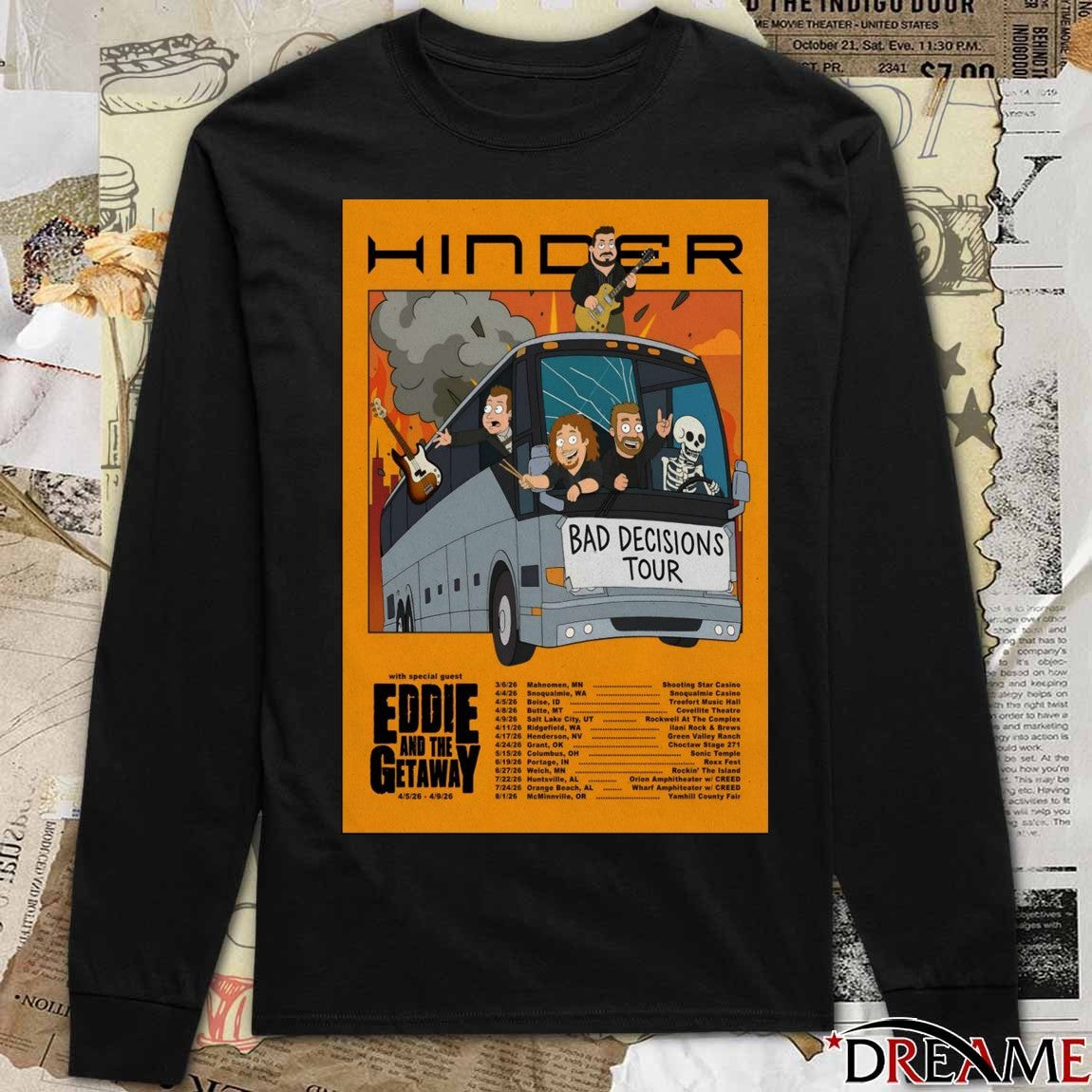 Poster Hinder Bad Decisions Tour 2026 March – August Shows t-shirt
