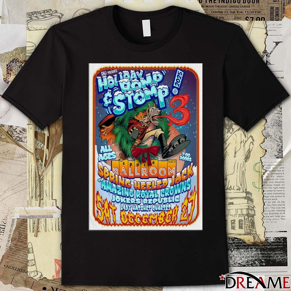 Poster Holiday Romp Space Ballroom December 27 2025 Hamden, CT t-shirt
