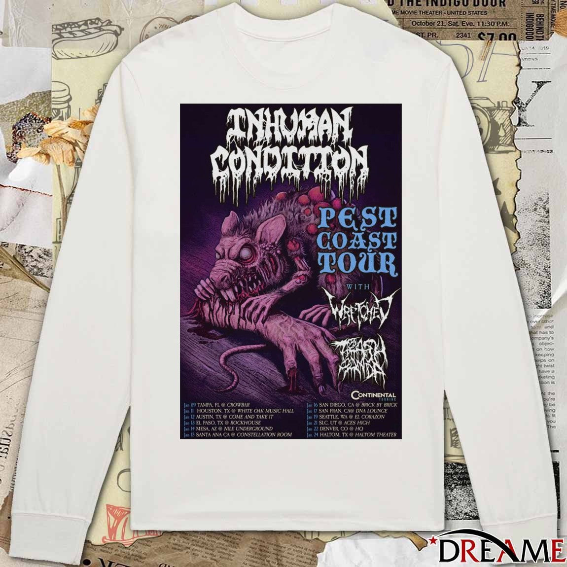 Poster Inhuman Condition January 09 – 24 2026 Pest Coast Tour t-shirt