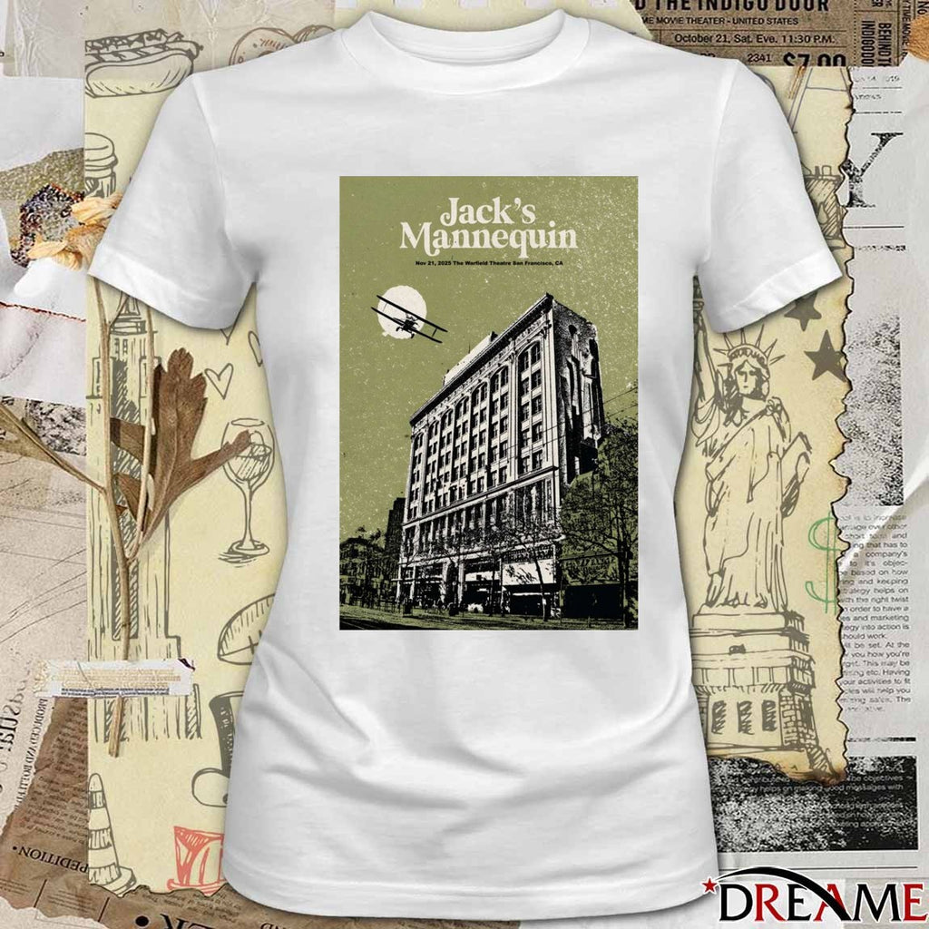 Poster Jack’s Mannequin November 21 2025 The Warfield Theatre San Francisco Event t-shirt