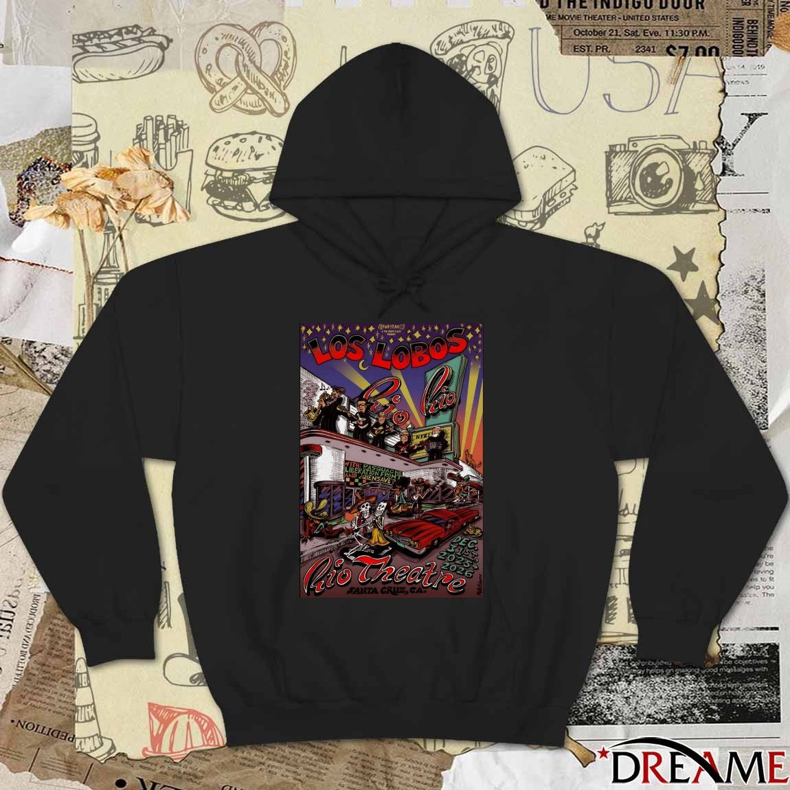 Poster Los Lobos Rio Theatre Santa Cruz December 31 2025 NYE t-shirt