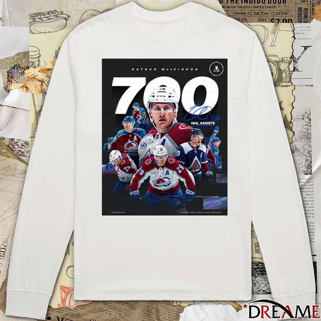 Poster Nathan MacKinnon No. 700 NHL Assist Colorado Avalanche Signature t-shirt