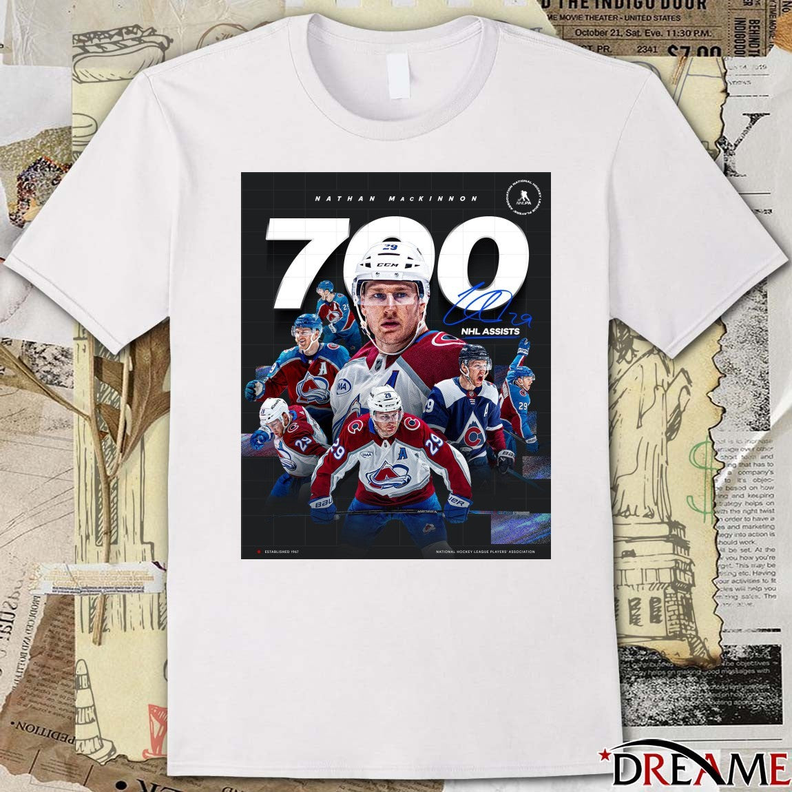 Poster Nathan MacKinnon No. 700 NHL Assist Colorado Avalanche Signature t-shirt