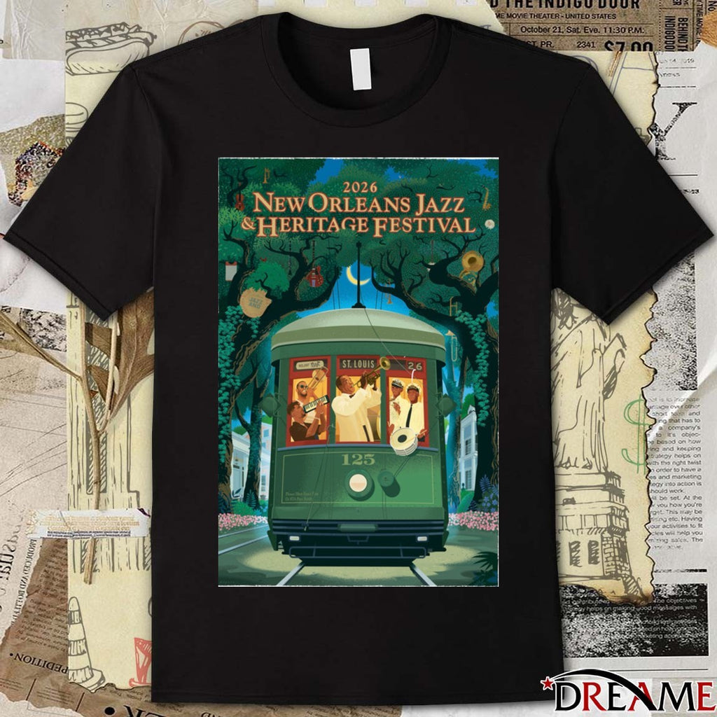 Poster New Orleans Jazz And Heritage Festival 2026 125th Anniversary Of Louis Armstrong 125th Streetcar t-shirt