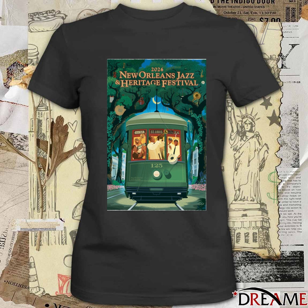 Poster New Orleans Jazz And Heritage Festival 2026 125th Anniversary Of Louis Armstrong 125th Streetcar t-shirt