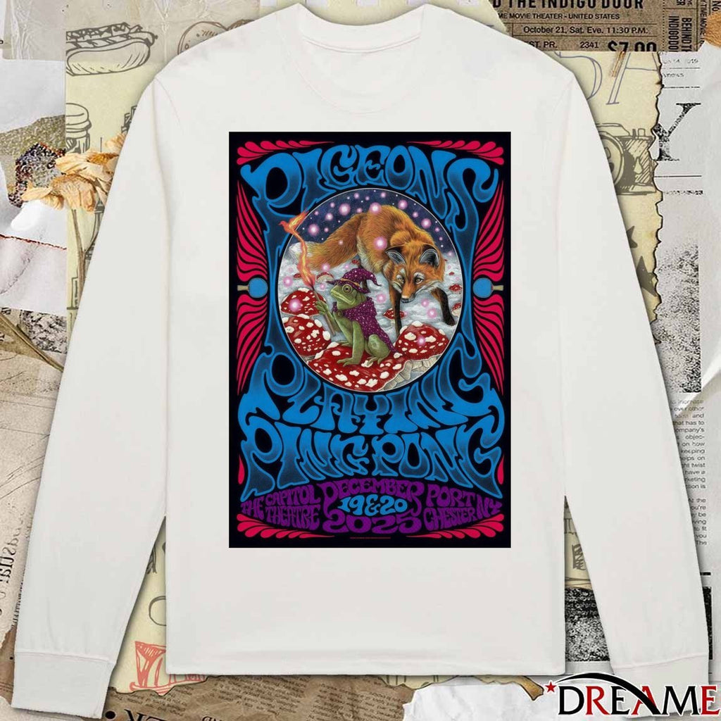 Poster Pigeons Playing Ping Pong Event Port Chester NY December 19-20 2025 t-shirt