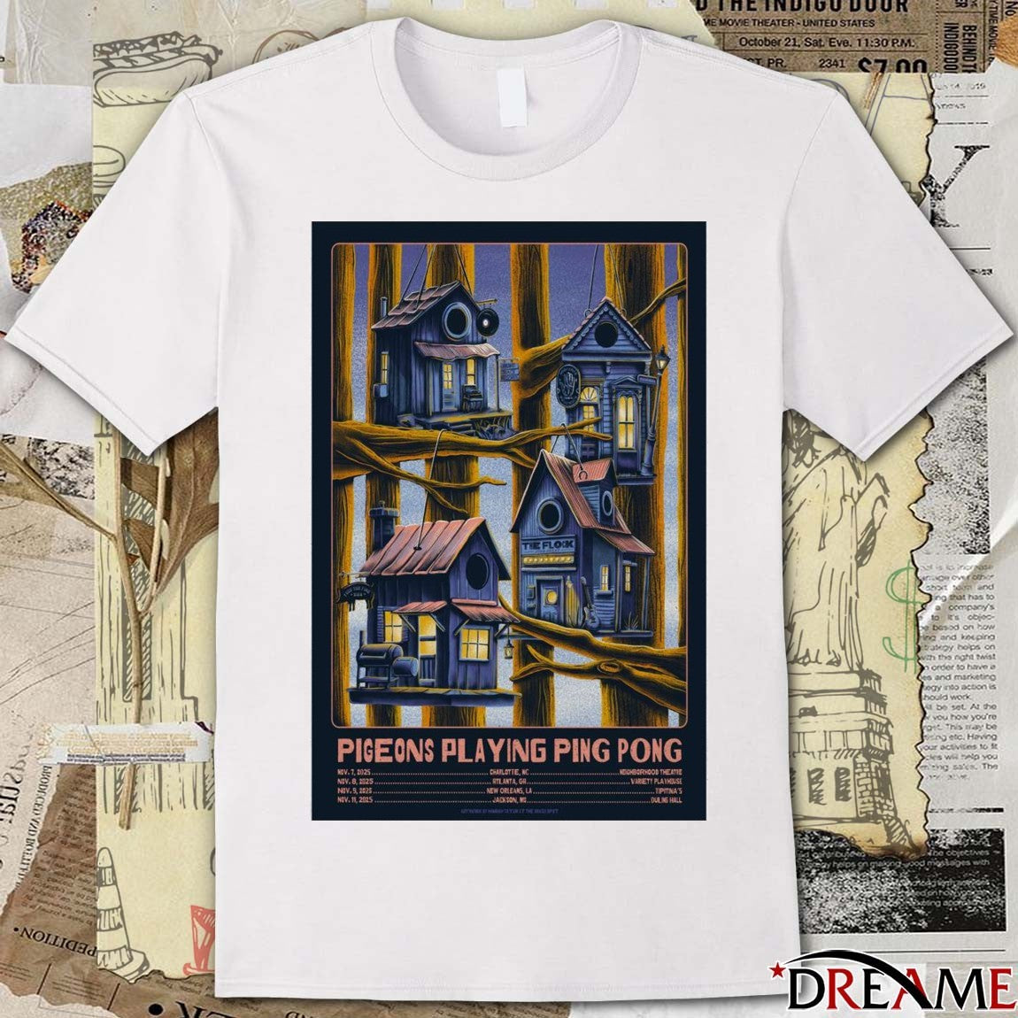 Poster Pigeons Playing Ping Pong November 7 – 11 2025 Tour t-shirt