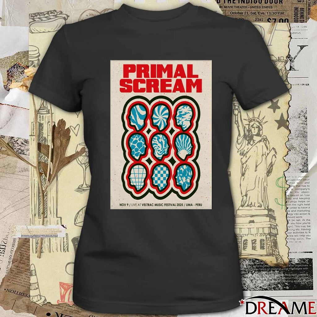Poster Primal Scream Live At Veltrac Music Festival Lima Peru On November 9 2025 t-shirt