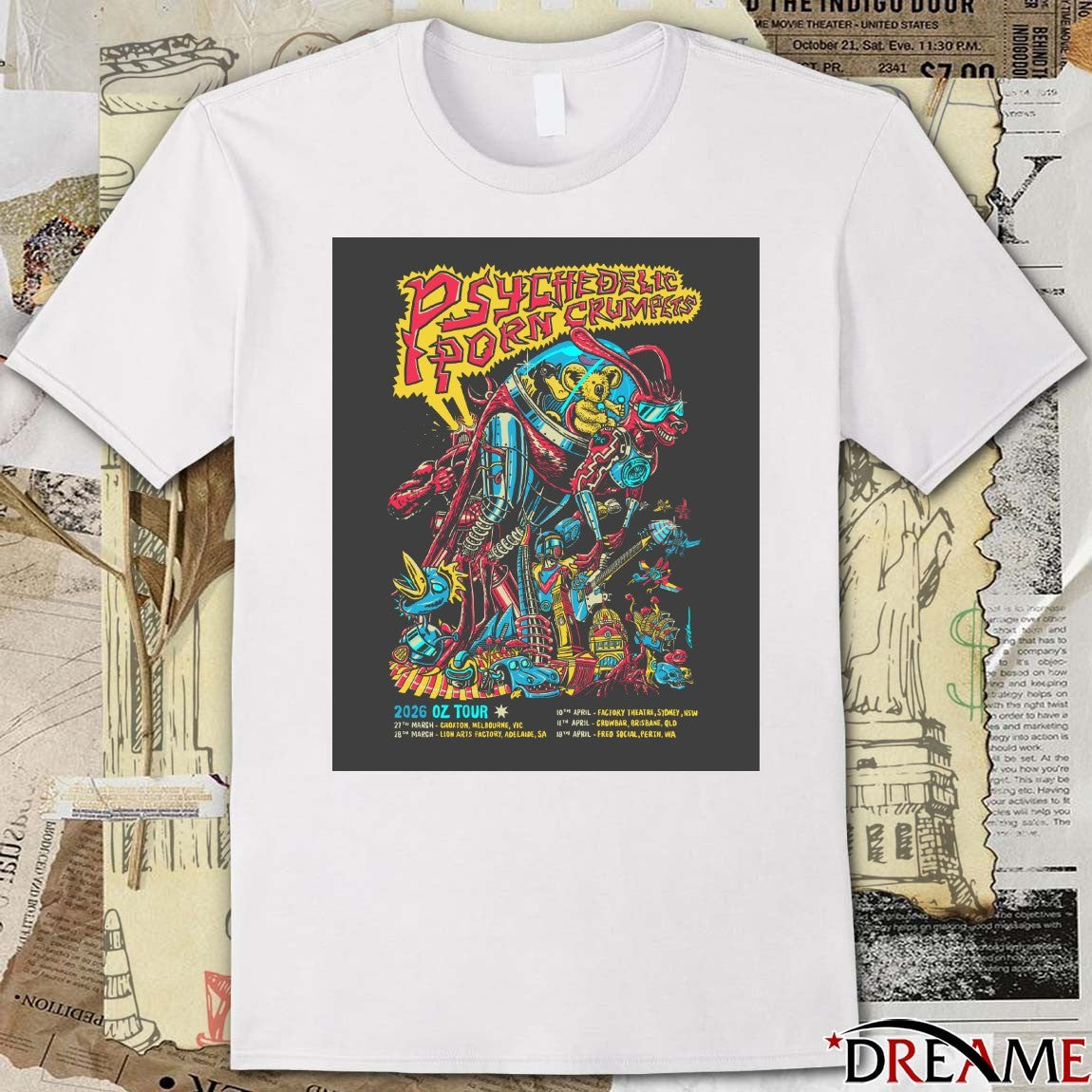 Poster Psychedelic Porn Crumpets Fall Tour 2026 27th March Croxton Melbourne VIC t-shirt