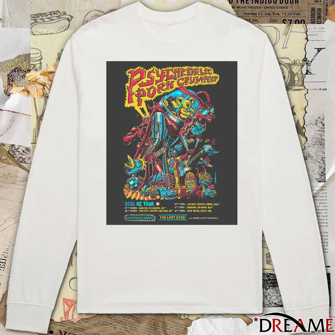 Poster Psychedelic Porn Crumpets OZ 2026 Shows The Lazy Eyes t-shirt