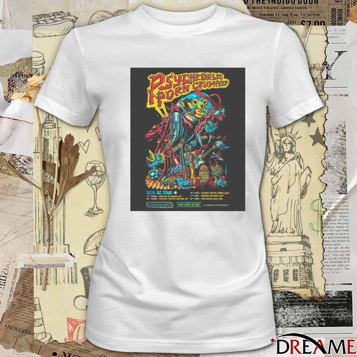 Poster Psychedelic Porn Crumpets OZ 2026 Shows The Lazy Eyes t-shirt