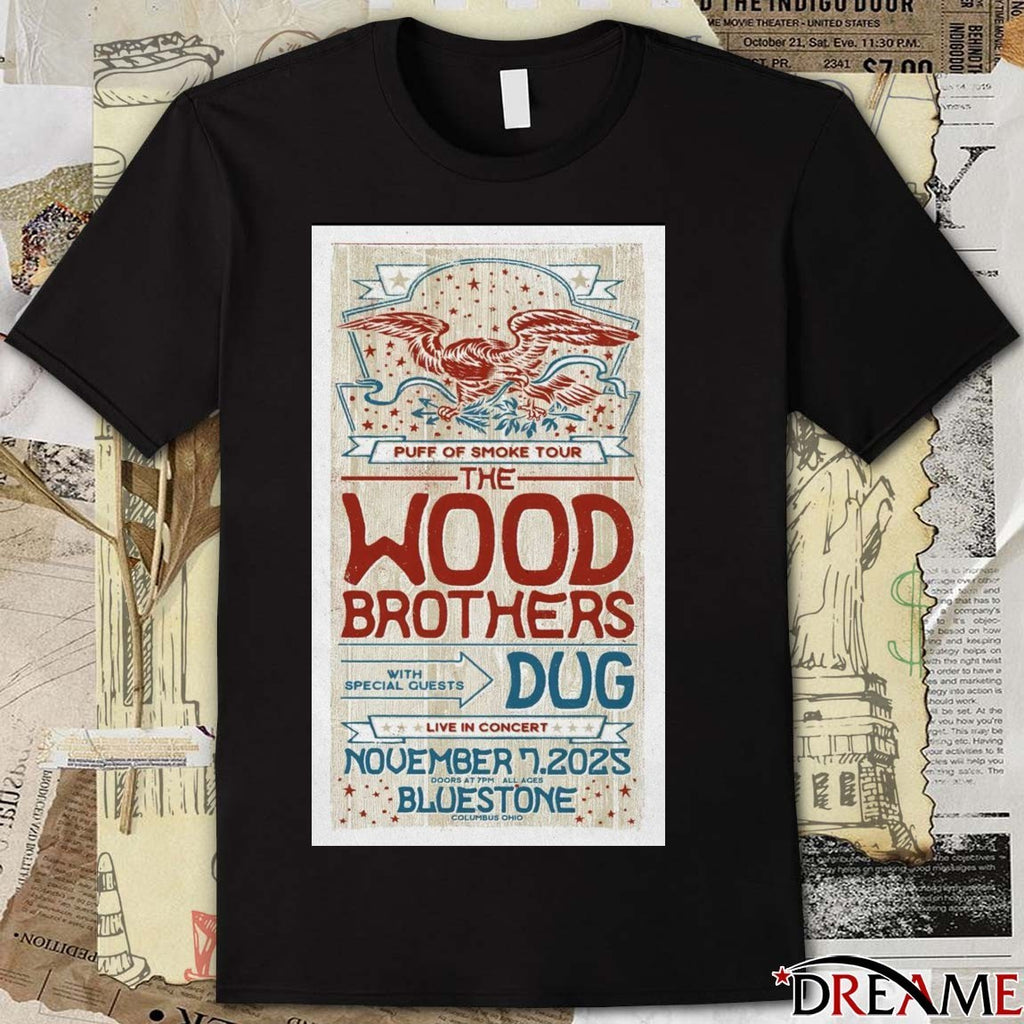 Poster Puff Of Smoke Tour The Wood Brothers Live In Concert November 7 2025 Columbus OH t-shirt