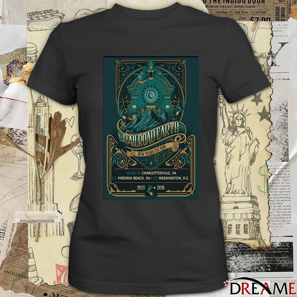 Poster Railroad Earth Charlottesville NYE December 30-31 2025 t-shirt