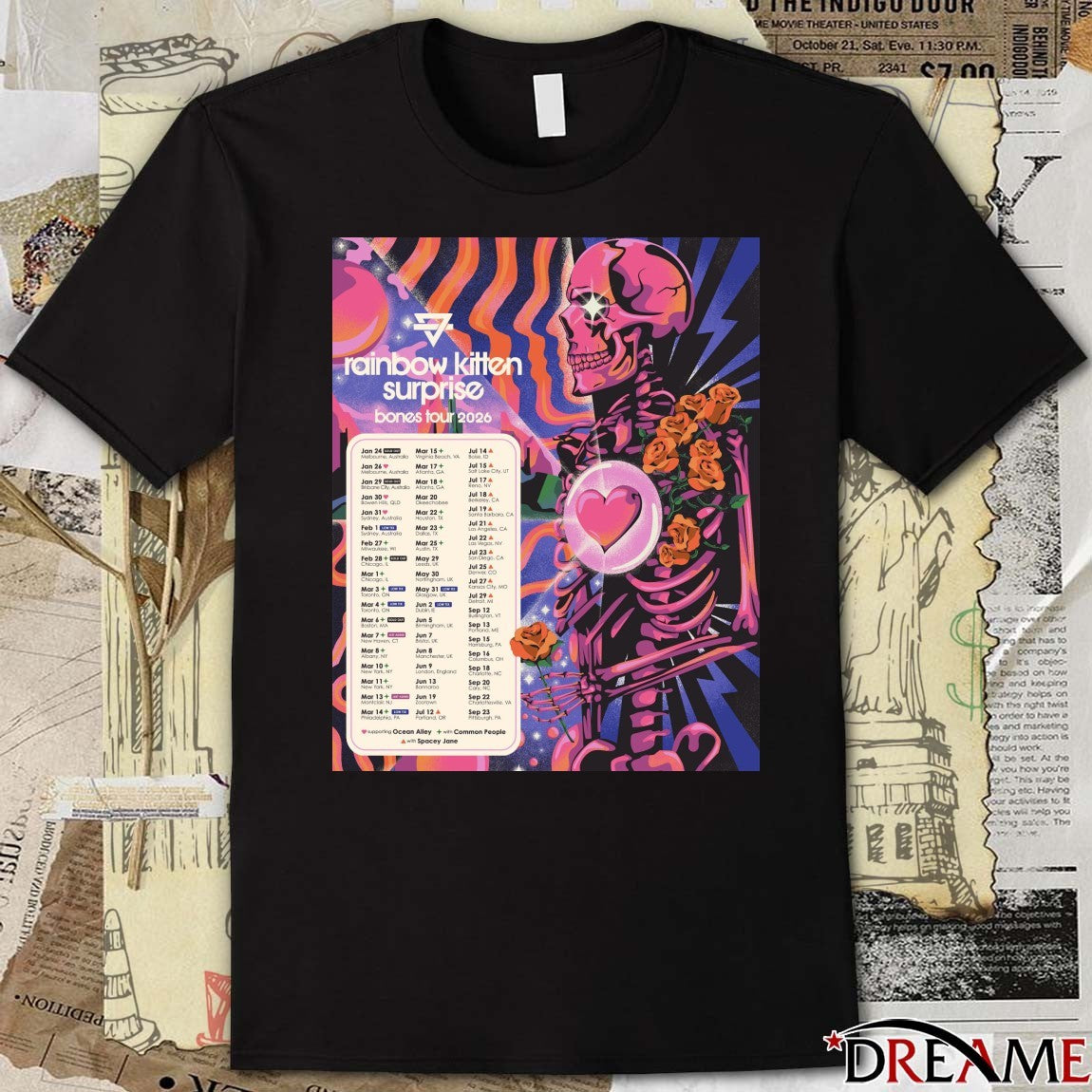 Poster Rainbow Kitten Surprise 2026 Bones Tour t-shirt