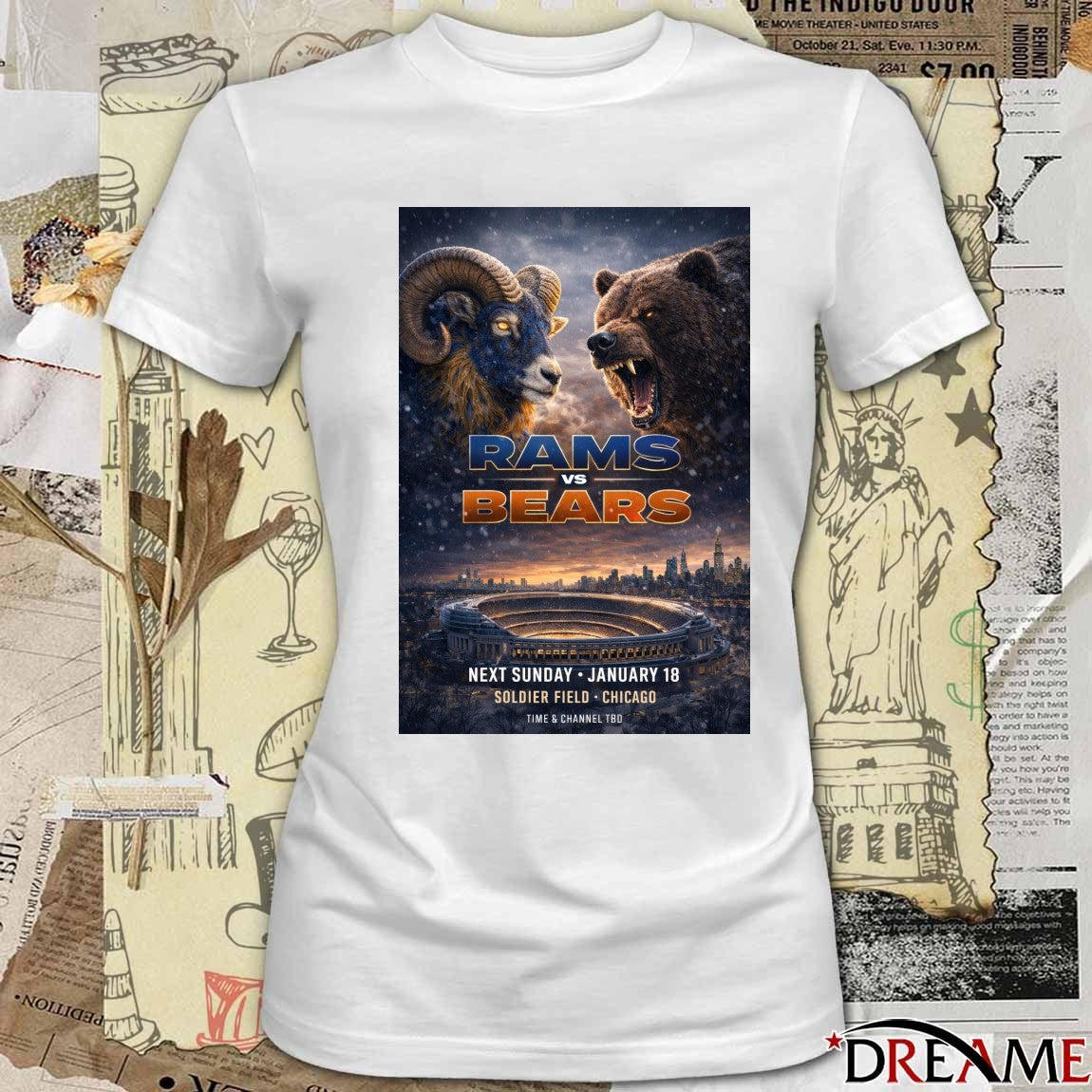 Poster Rams vs. Bears Chicago January 18 2026 Soldier Field Chicago t-shirt