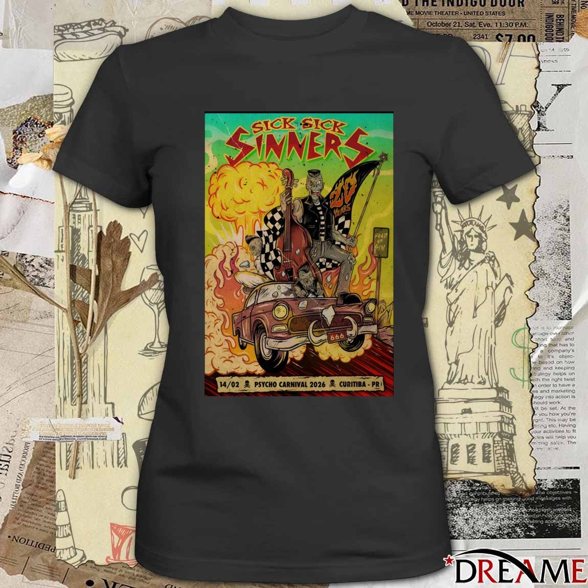 Poster Sick Sick Sinners February 14 2026 Psycho Carnival Curitiba PR t-shirt