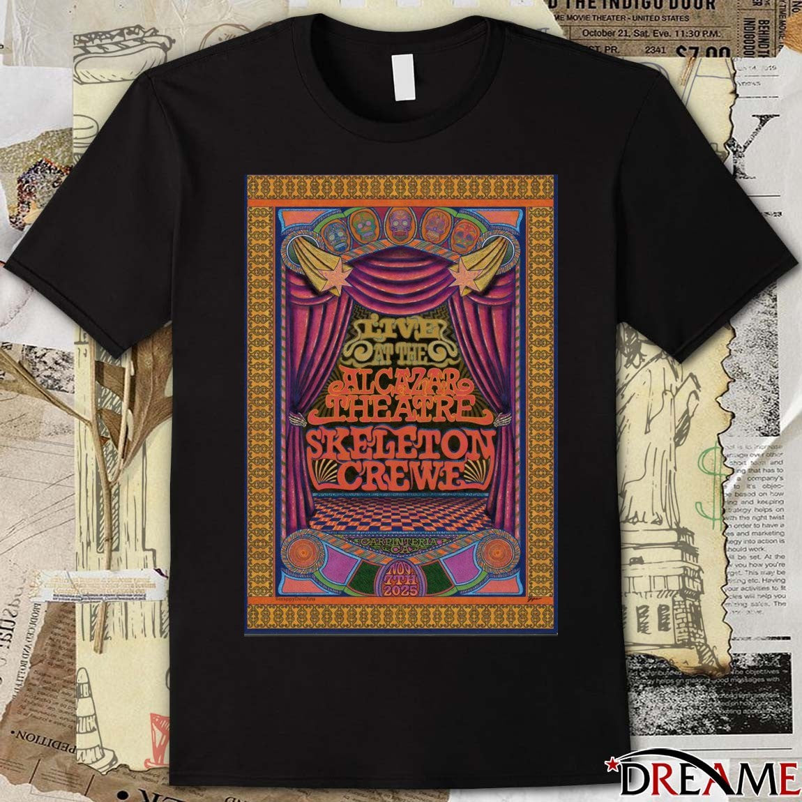 Poster Skeleton Crewe November 7 2025 Alcazar Theatre in Carpinteria CA t-shirt