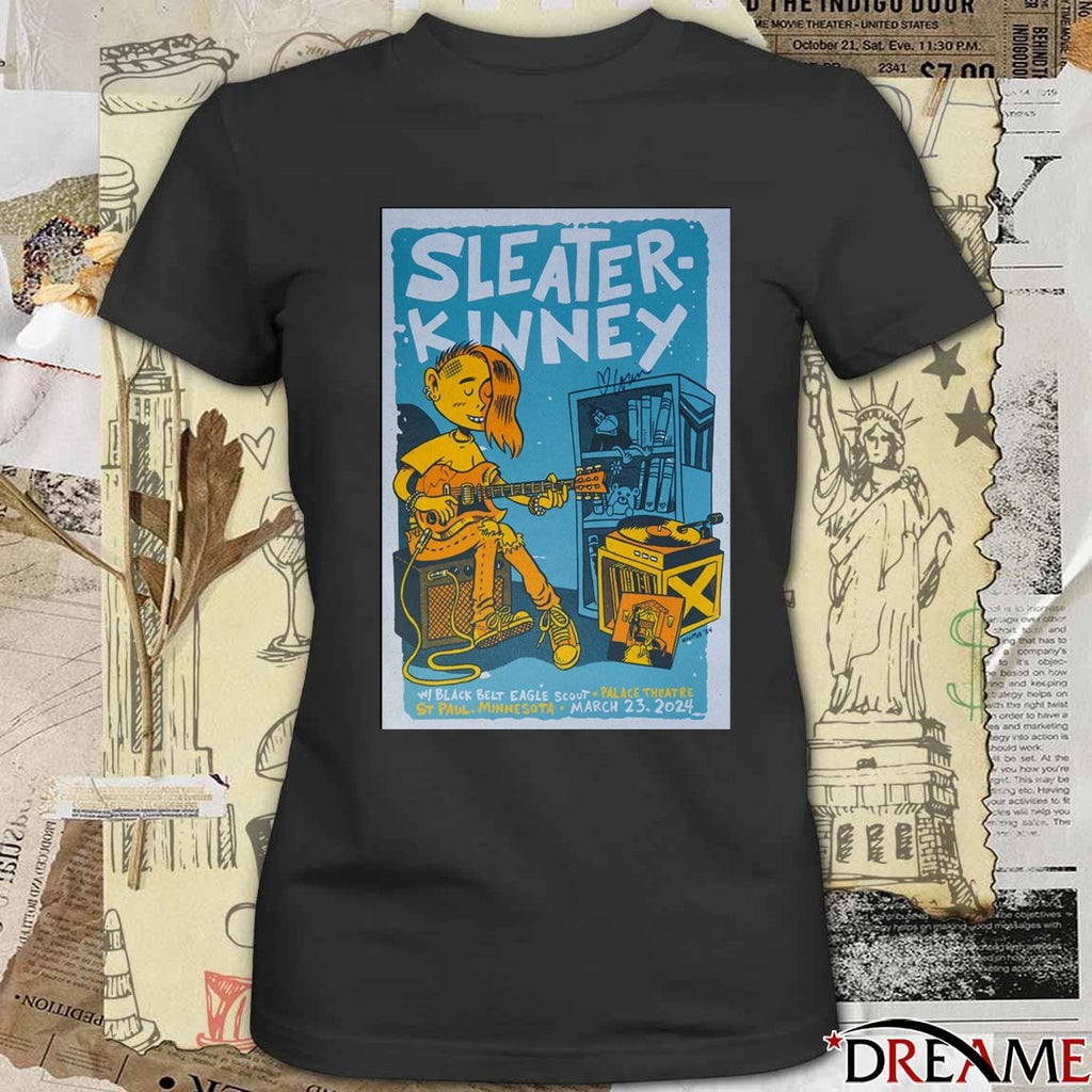 Poster Sleater-Kinney Palace March 23 2024 St Paul MN Theatre Signed t-shirt