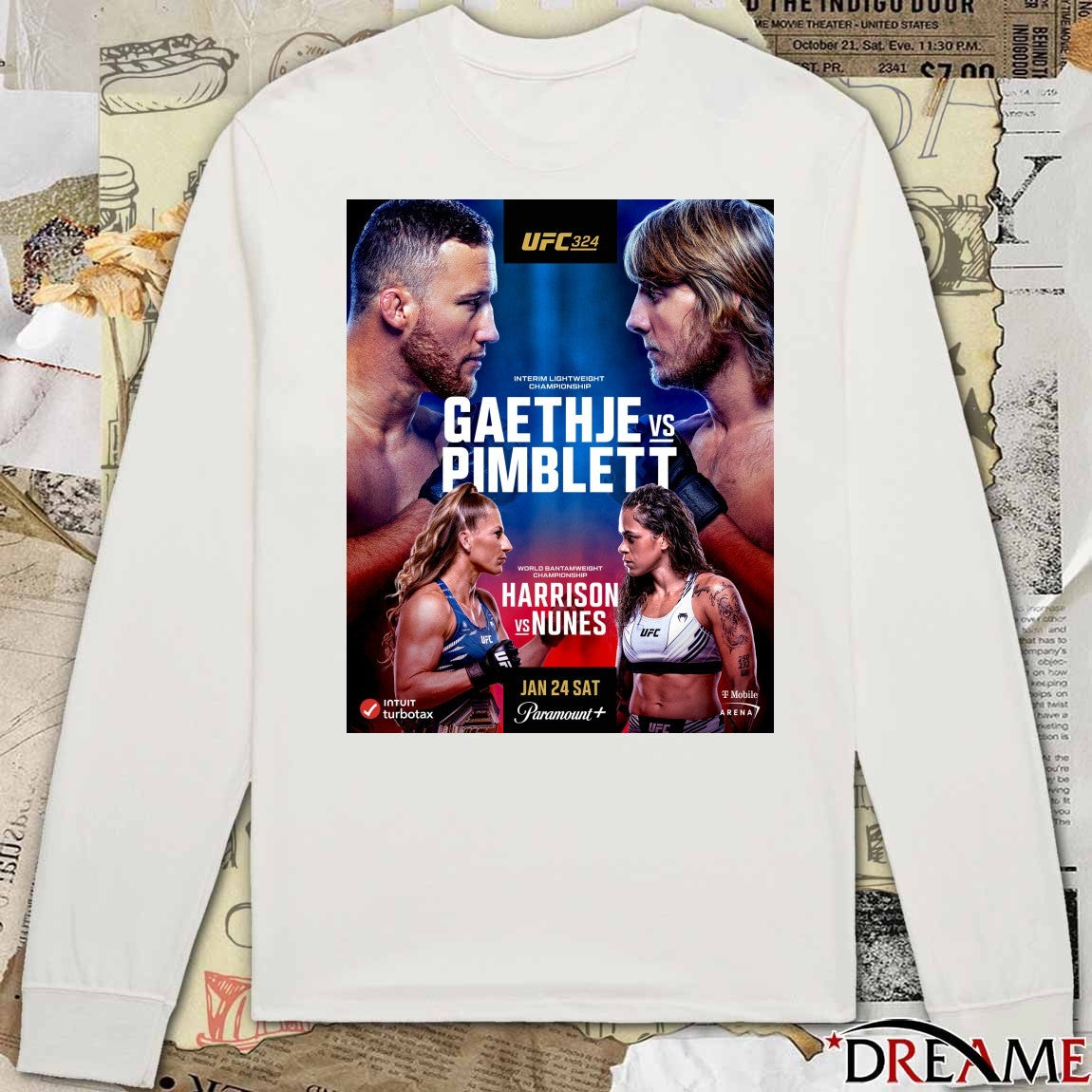 Poster UFC 324 Justin Gaethje Vs Paddy Pimblett, Kayla Harrison Vs Amanda Nunes January 24, 2026 t-shirt