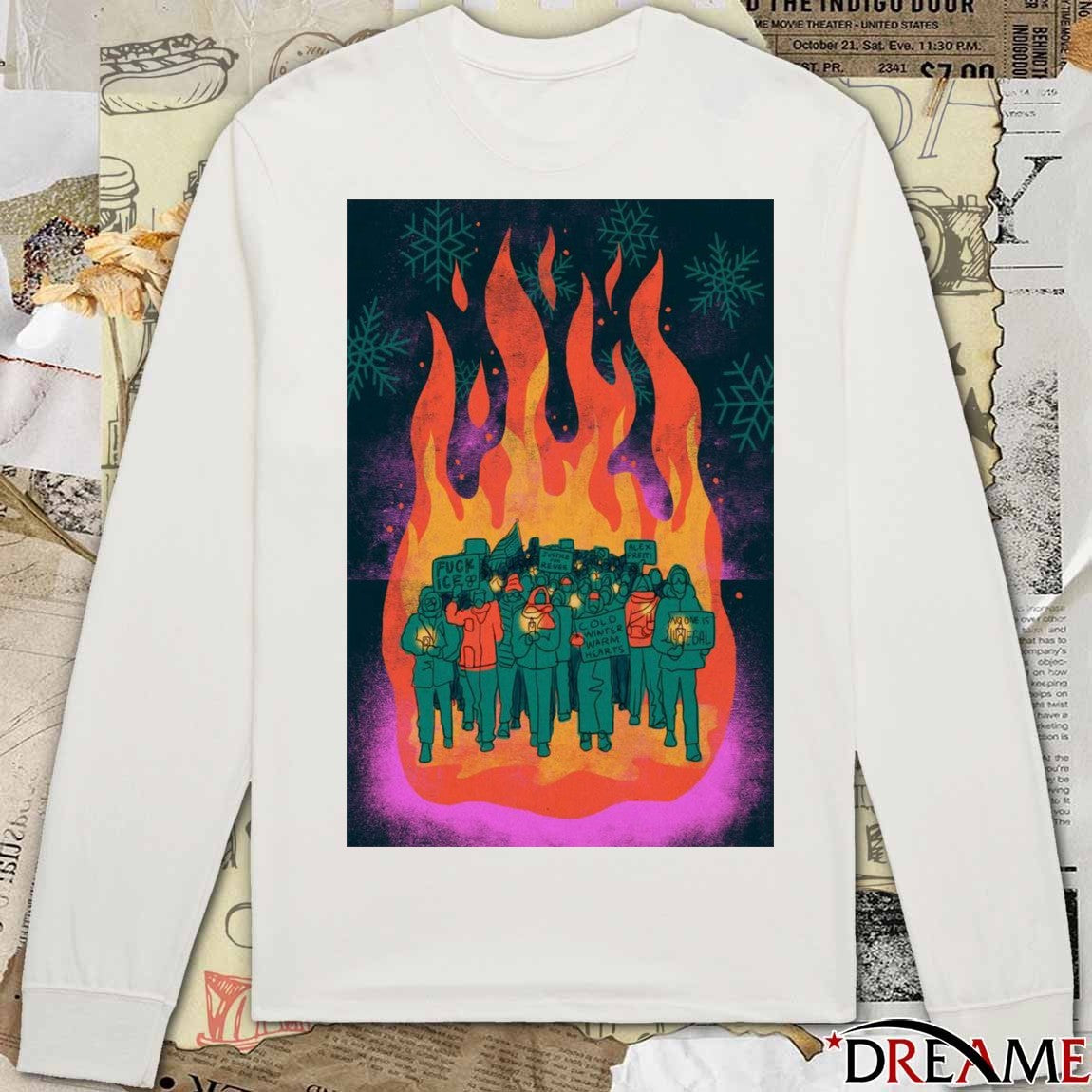 Poster We Are A Flame In The Cold Fuck ICE Cold Winter Warm Hearts t-shirt