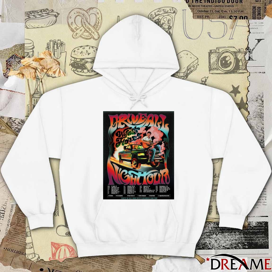 Poster Wyatt Flores Drive All Night Tour 2026 Festival t-shirt