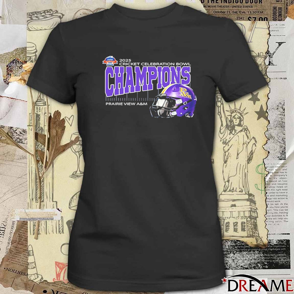 Prairie View A&M 2025 Cricket Celebration Bowl Champions Mercedes-Benz Stadium Atlanta GA Helmet t-shirt