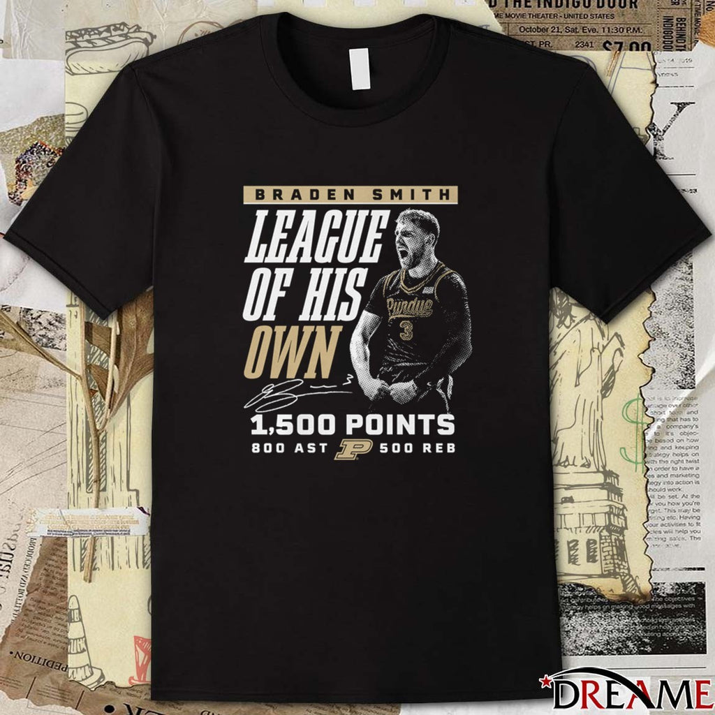 Purdue Boilermakers Braden Smith League Of His Own 1500 Points 800 Ast 500 Reb Milestone Signature t-shirt