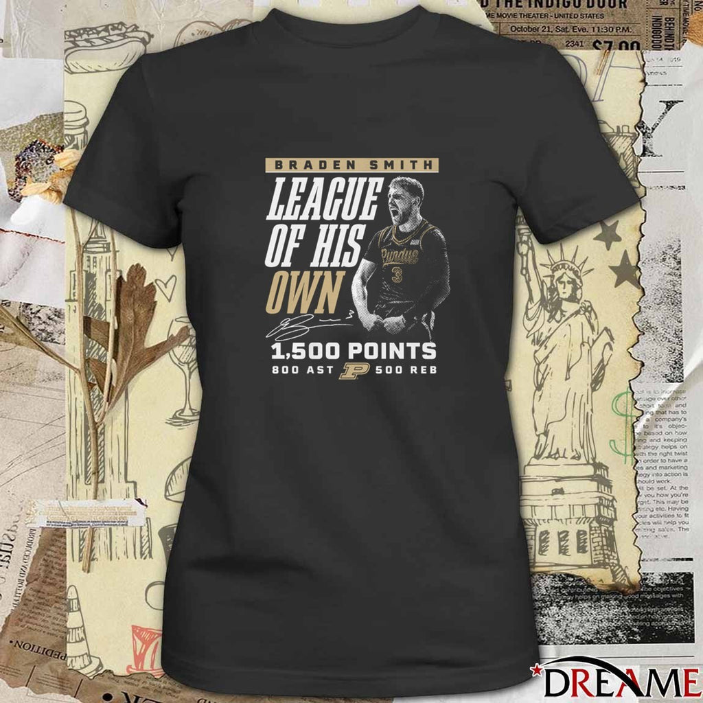 Purdue Boilermakers Braden Smith League Of His Own 1500 Points 800 Ast 500 Reb Milestone Signature t-shirt