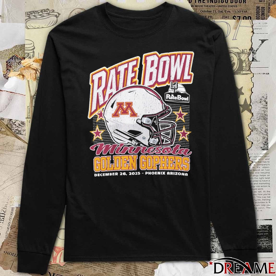 Rate Bowl 2025 University of Minnesota Golden Gophers Beveled December 26 Phoenix Arizona Vintage Helmet t-shirt