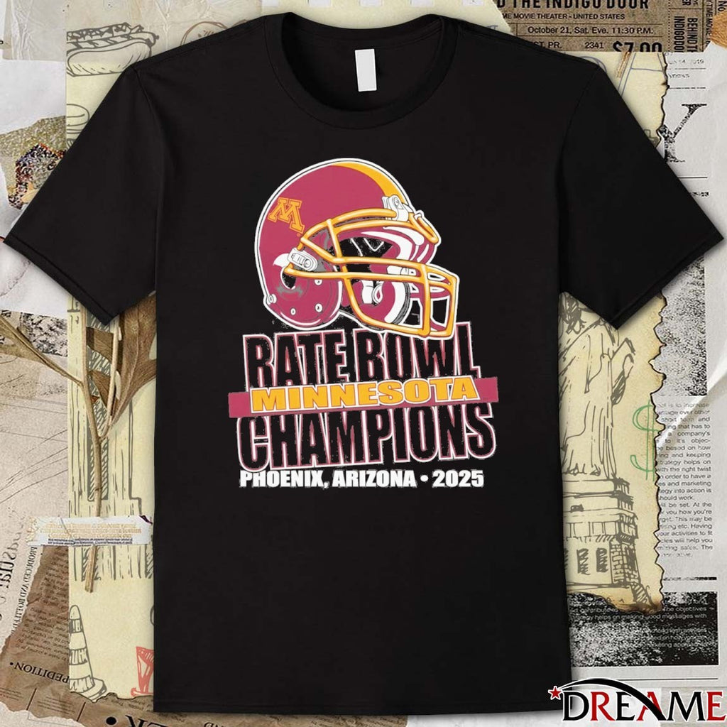 Rate Bowl 2025 University of Minnesota Golden Gophers Champs Helmet t-shirt