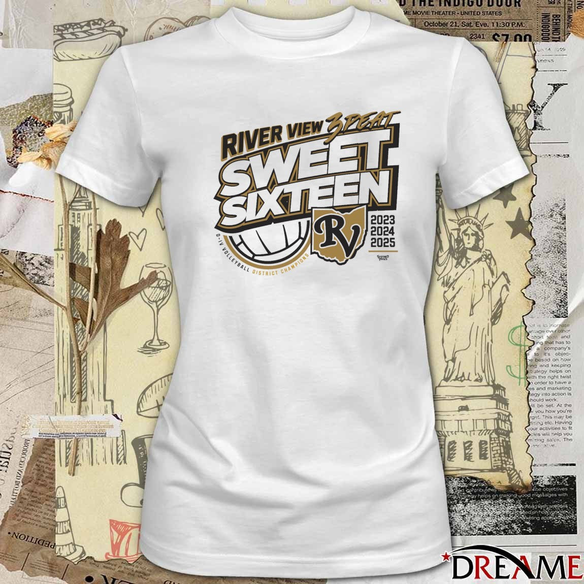 River View Volleyball District Champions 2025 3 Peat Sweet Sixteen D-IV Volleyball District Champions t-shirt