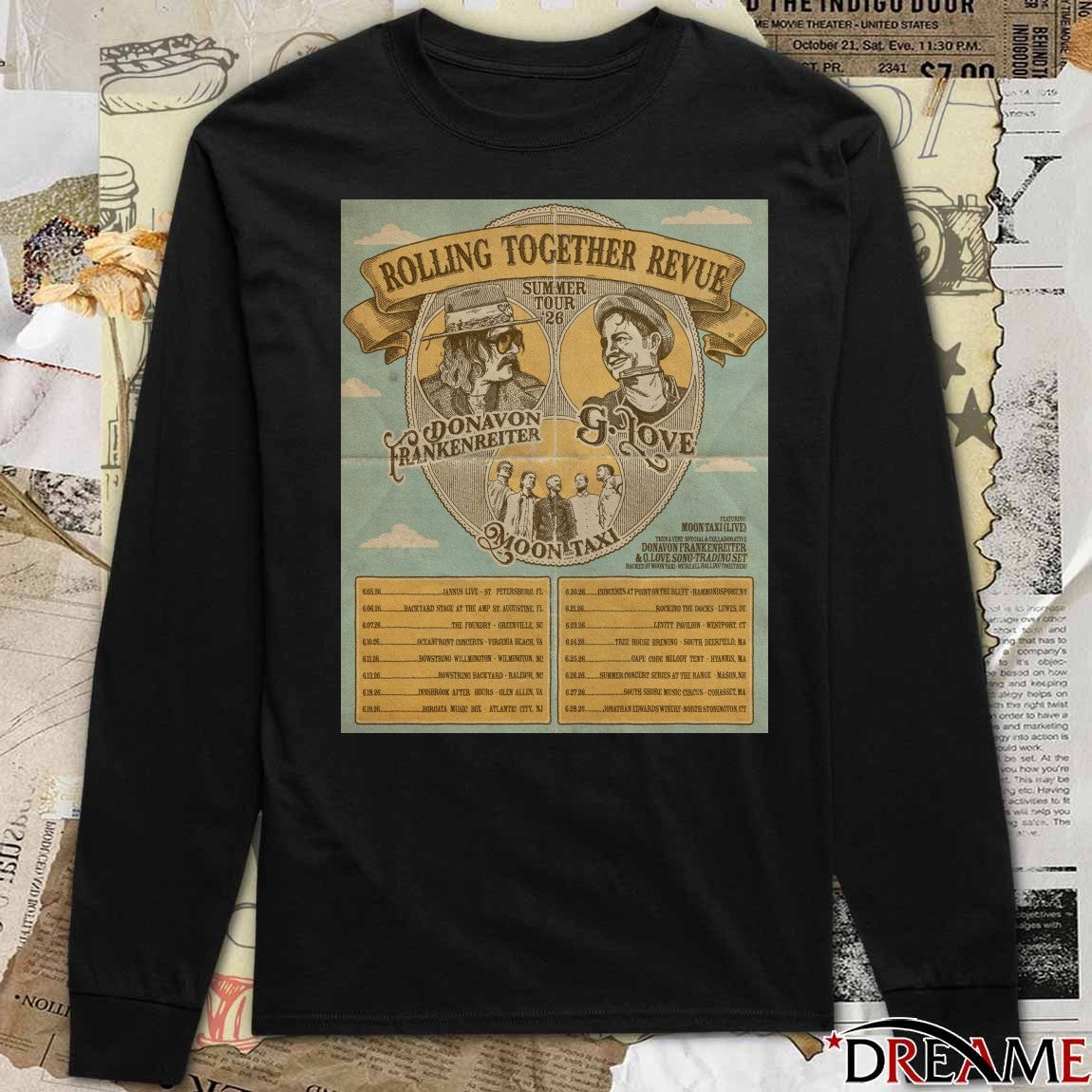 Rolling Together Revue Summer Tour 26 G. Love, Donavon Frankenreiter, and Moon Taxi Poster t-shirt