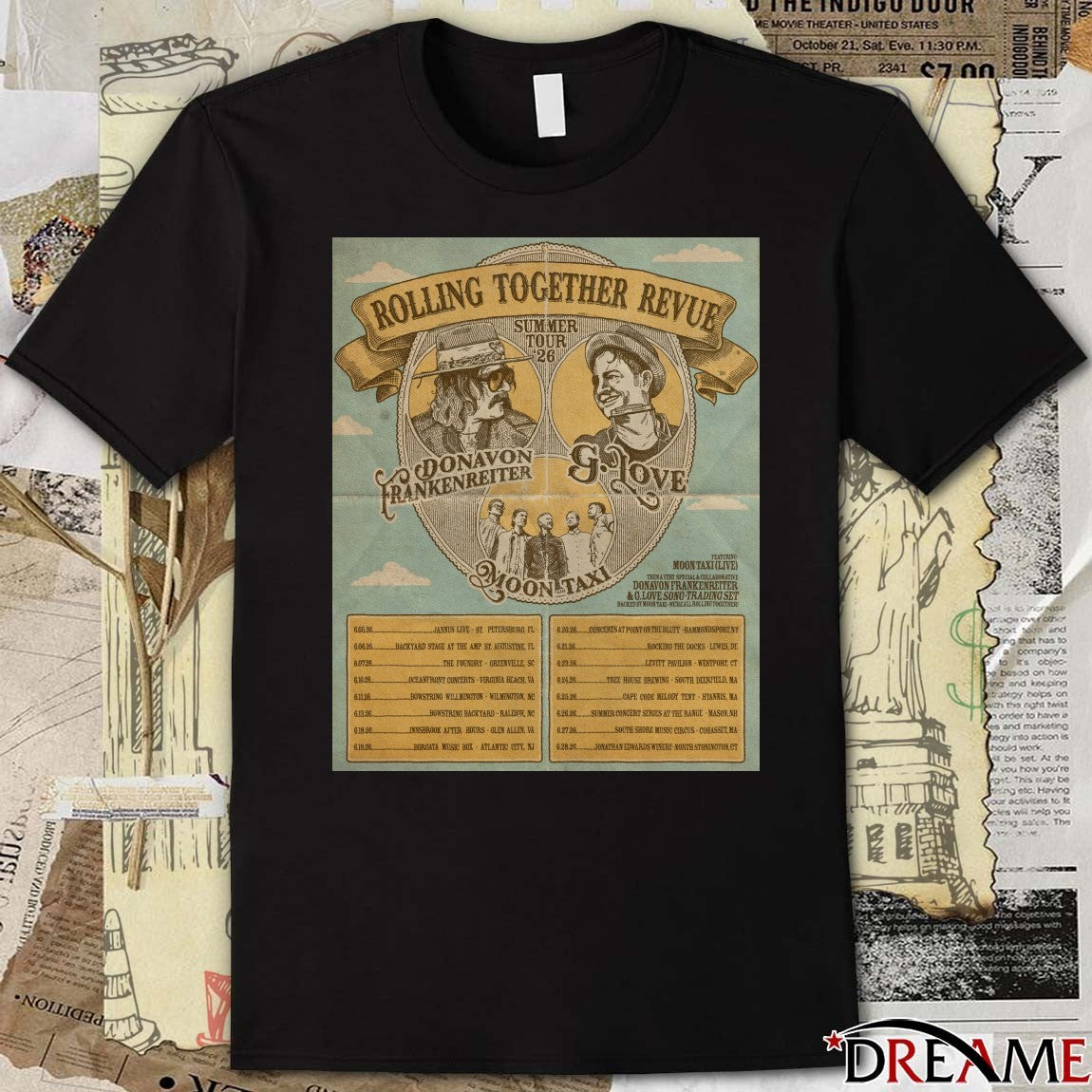 Rolling Together Revue Summer Tour 26 G. Love, Donavon Frankenreiter, and Moon Taxi Poster t-shirt