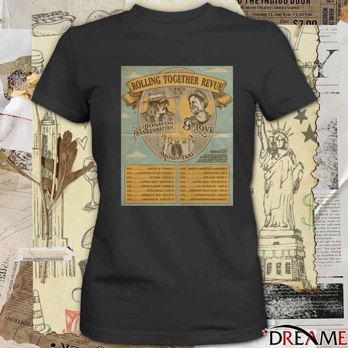 Rolling Together Revue Summer Tour 26 G. Love, Donavon Frankenreiter, and Moon Taxi Poster t-shirt