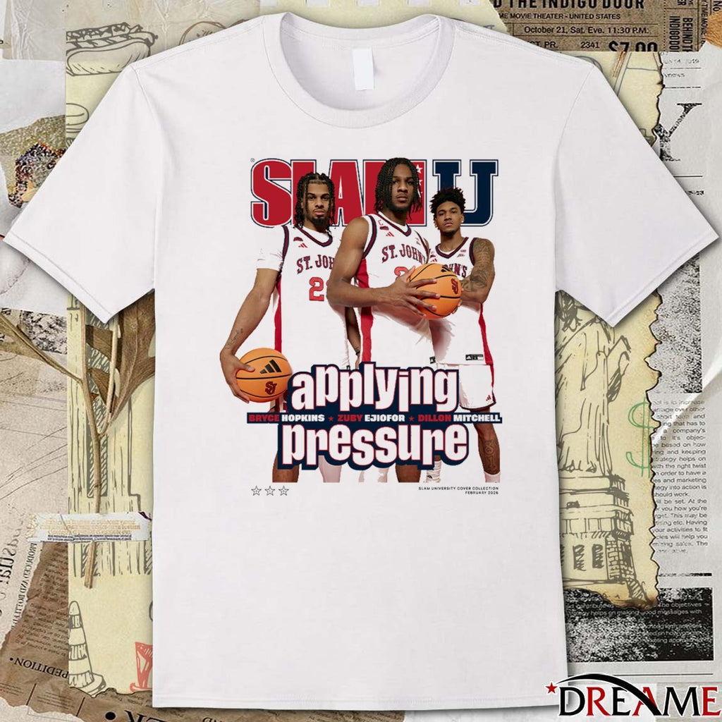 SLAM Cover St. John’s MBB Applying Pressure Bryce Hopkins, Zuby Ejiofor and Dillon Mitchell t-shirt