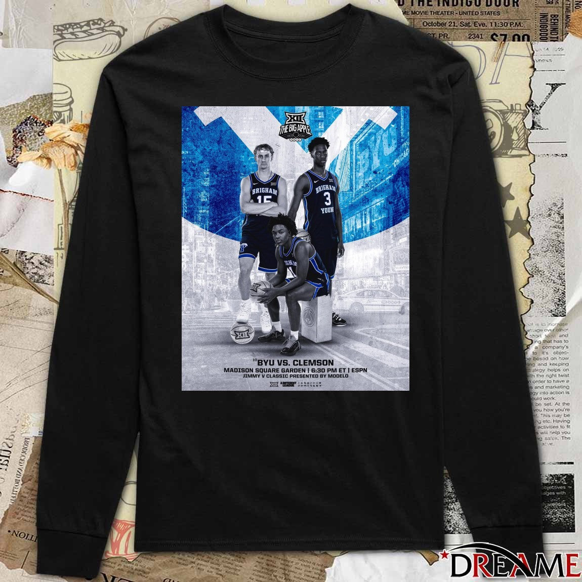 Saunders, Wright III and Dybantsa BYU vs. Clemson Madison Square Garden, New York Jimmy V Classic Poster t-shirt