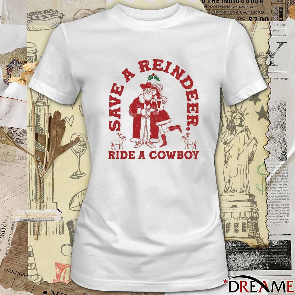 Save A Reindeer Ride A Cowboy Ugly Christmas Sweater 2025 t-shirt