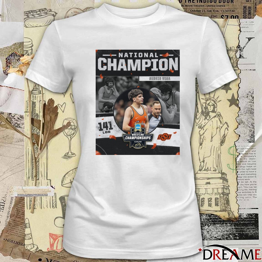 Sergio Vega 2026 NCAA Men’s Wrestling National Champion 141 lbs Oklahoma State Cowboys t-shirt