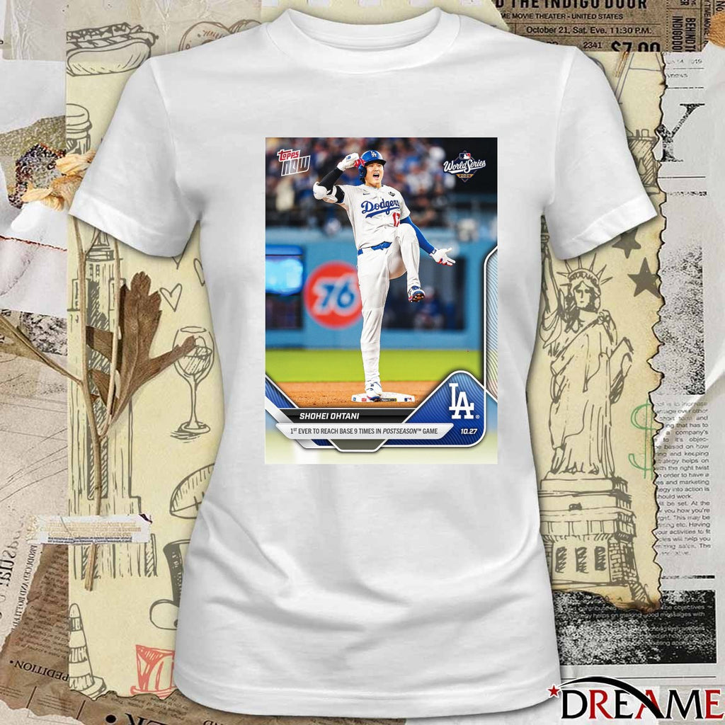 Shohei Ohtani 2025 MLB Topps Los Angeles Dodgers 1st Ever To Reach Base 9 Times In Postseason Game t-shirt