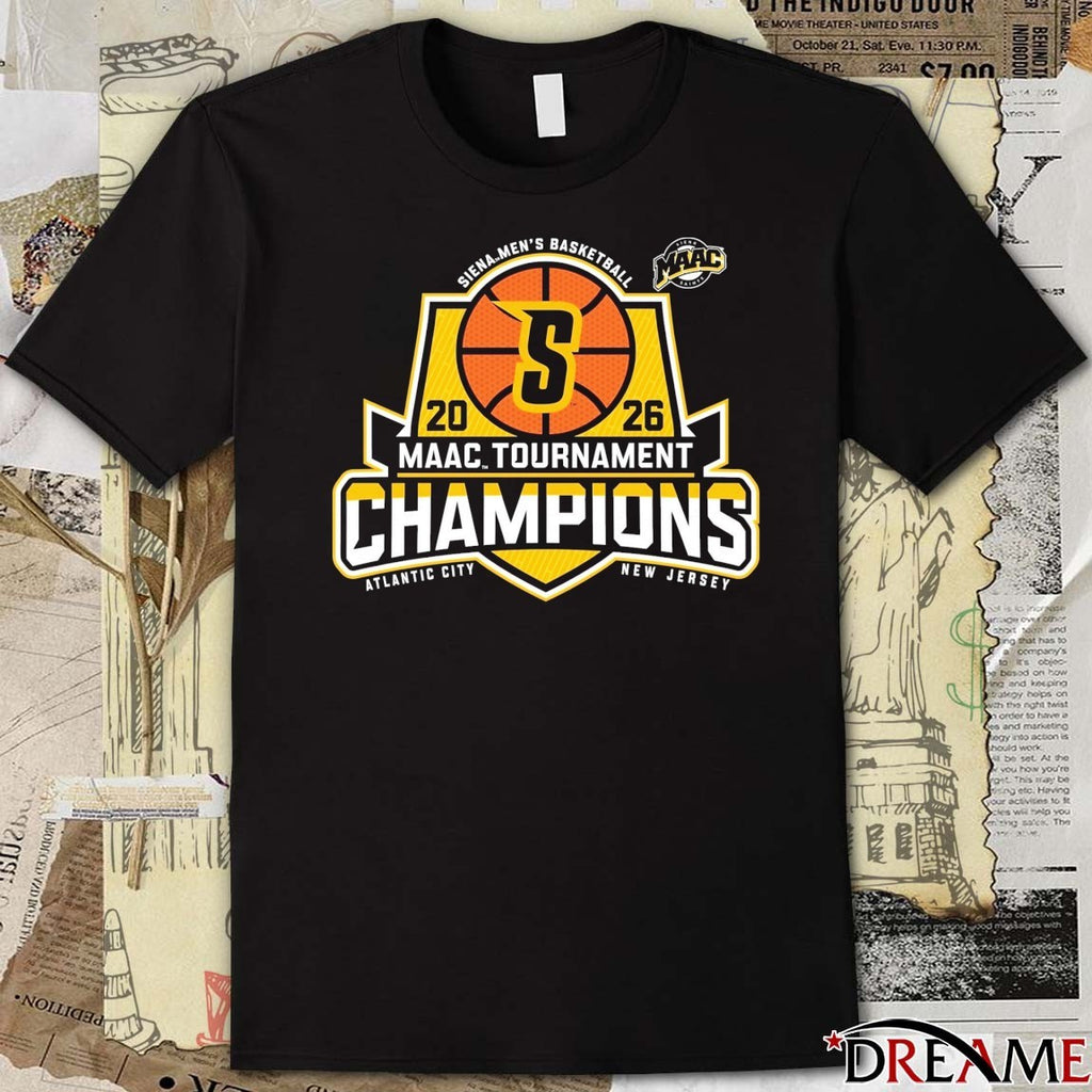Siena Saints University Men’s Basketball 2026 MAAC Tournament Champions Atlantic City t-shirt