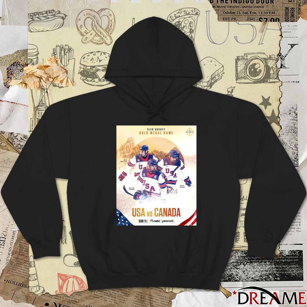 Sled Hockey Gold Medal Game USA Vs Canada Jack Wallace, Declan Farmer and Brody Roybal Poster t-shirt