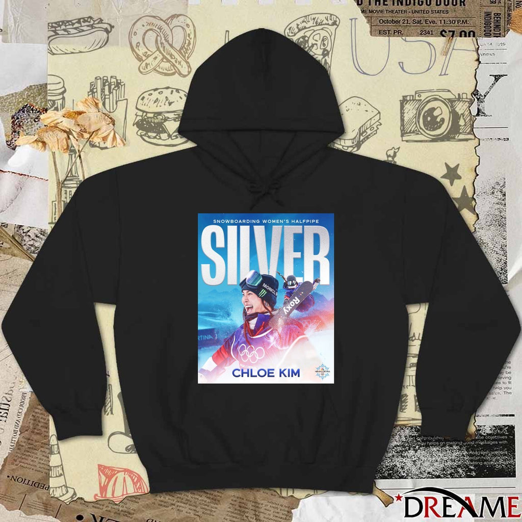 Snowboarding Women’s Halfpipe Silver Chloe Kim Milan Cortina 2026 Poster t-shirt