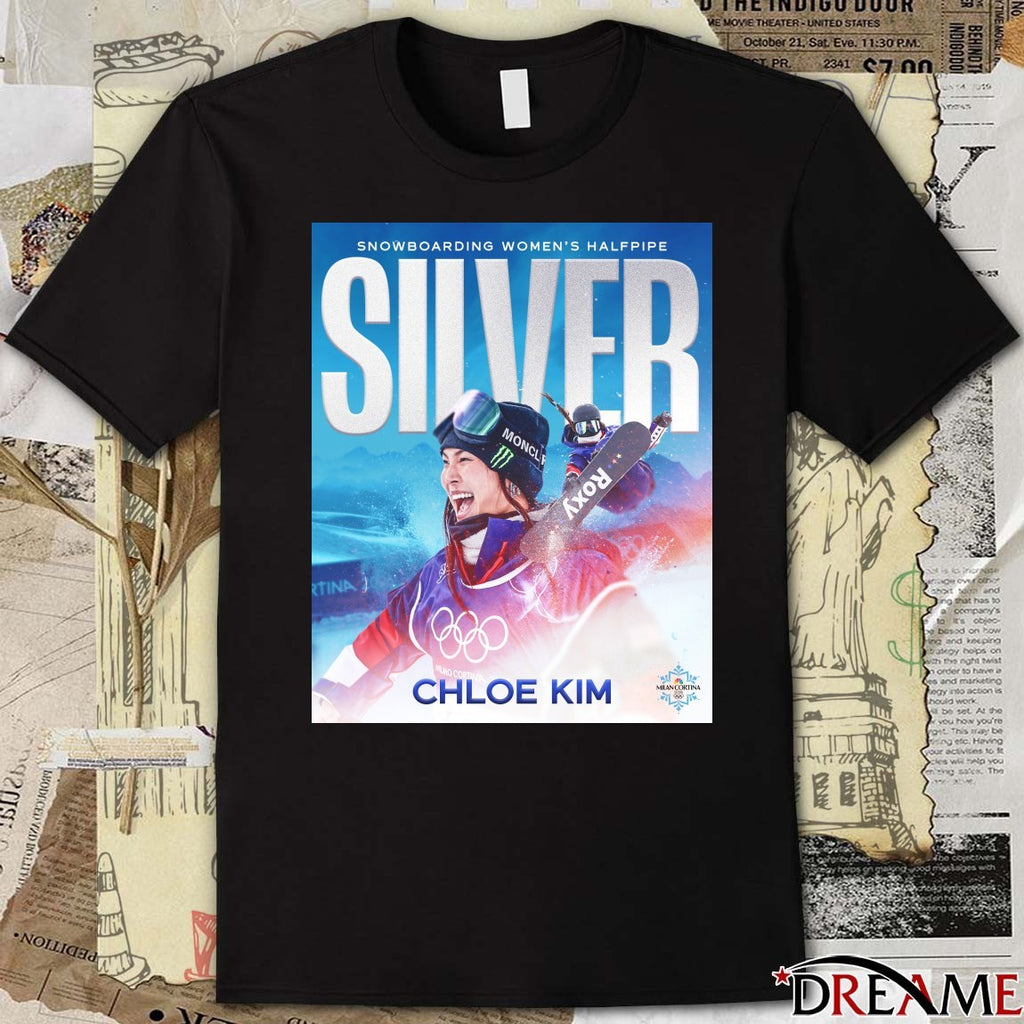 Snowboarding Women’s Halfpipe Silver Chloe Kim Milan Cortina 2026 Poster t-shirt