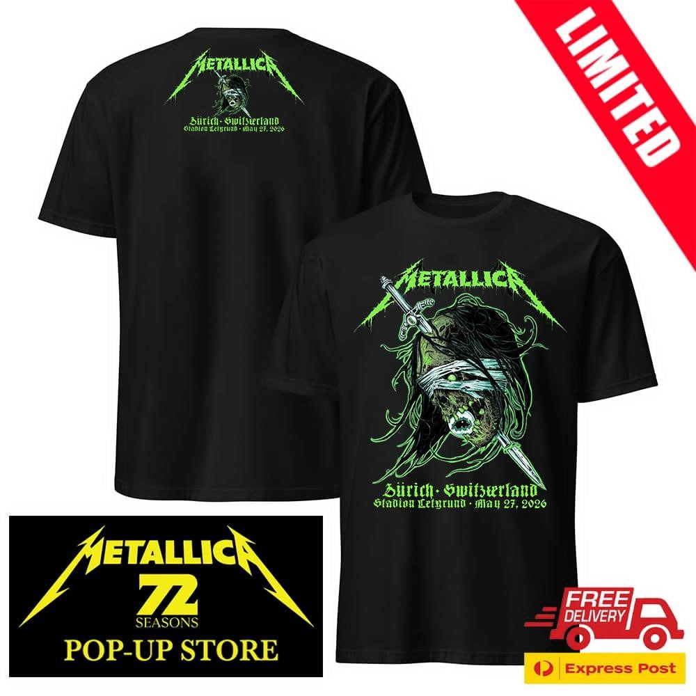 Stadion Letzigrund Zurich Metallica Zombie Head 2026 Two-Sided Shirt By Mark Richards