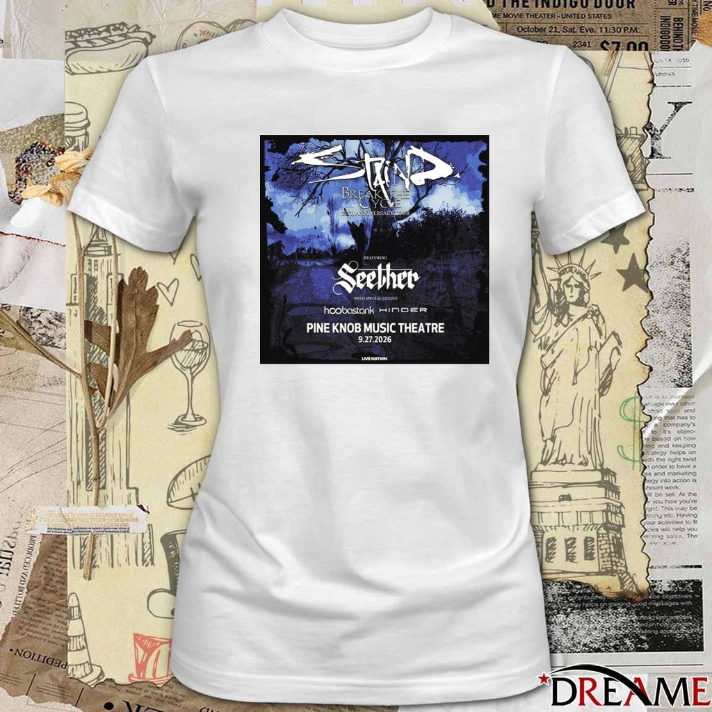 Staind Break The Cycle 25th Anniversary Tour September 27 2026 Pine Knob Music Theatre Poster t-shirt