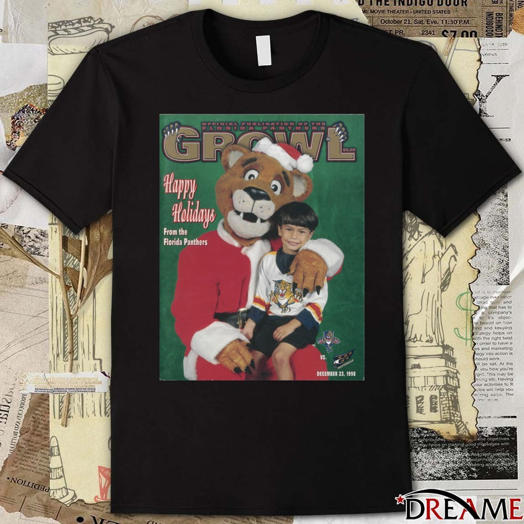 Stanley C. Panther As Santa On Growl Cover Happy Holidays From The Florida Panthers Poster t-shirt