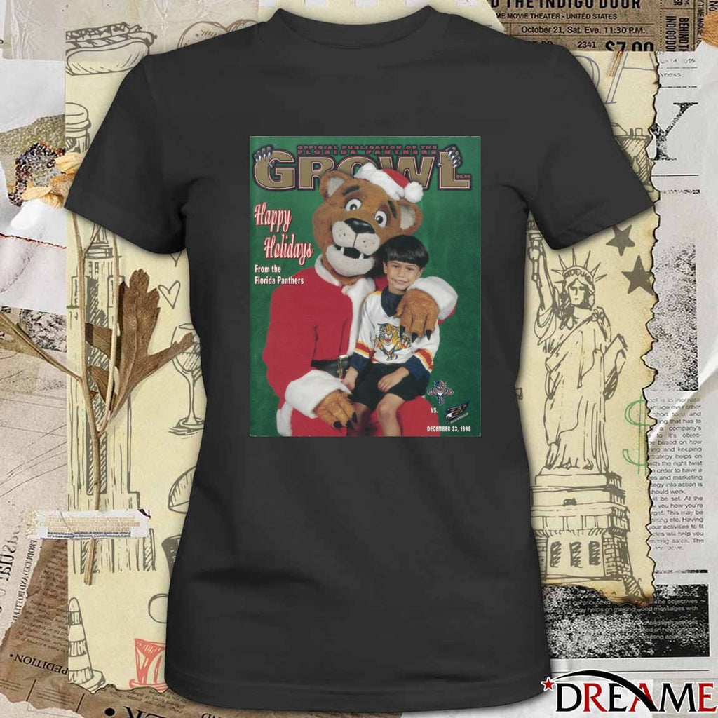 Stanley C. Panther As Santa On Growl Cover Happy Holidays From The Florida Panthers Poster t-shirt