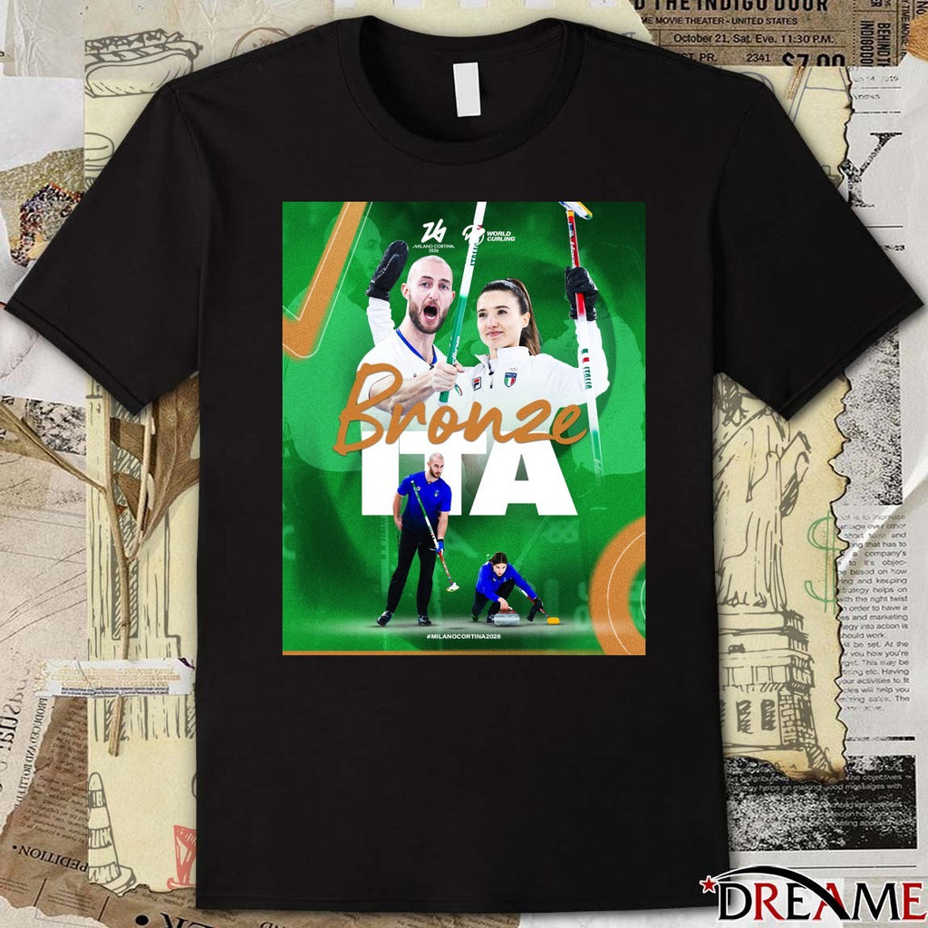 Stefania Constantini and Amos Mosaner defeat Great Britain 5-3 Bronze ITA Milano Cortina 2026 Poster t-shirt