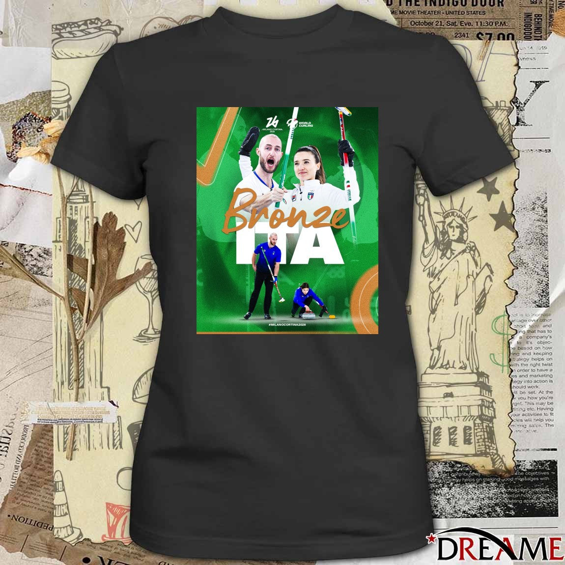 Stefania Constantini and Amos Mosaner defeat Great Britain 5-3 Bronze ITA Milano Cortina 2026 Poster t-shirt
